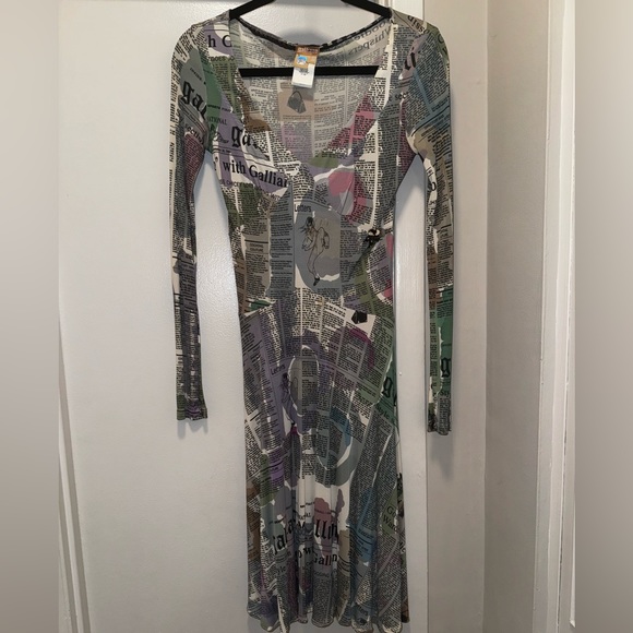 Galliano Vintage Pastel Newspaper Print Long Sleeve Dress - Picture 13 of 16